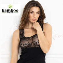 CANOTTA SPALLA LARGA IN BAMBOO CON DECORI IN PIZZO 