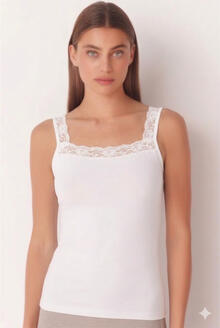 CANOTTA SPALLA LARGA PIZZO COTONE ELASTICIZZATO 