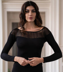 MAGLIA DONNA MANICA LUNGA PLISSE E TULLE IN VISCOSA 