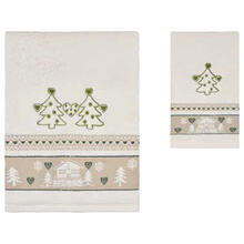 SET 1+1 ASCIUGAMANI SPUGNA SCATOLA NATALE RICAMATE 