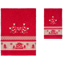 SET 1+1 ASCIUGAMANI SPUGNA SCATOLA NATALE RICAMATE 