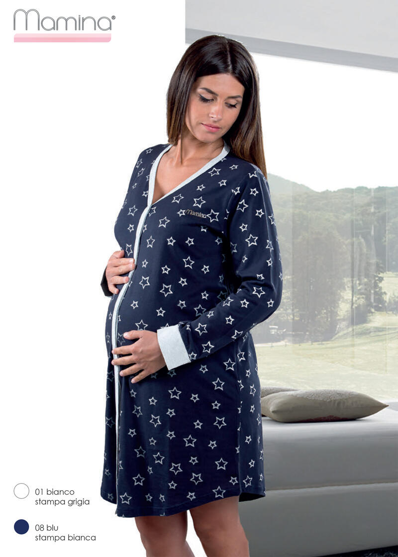 CAMICIA DA NOTTE PREMAMAN MANICA LUNGA COTONE  BuyBuy24 Abbilgiamento e Biancheria