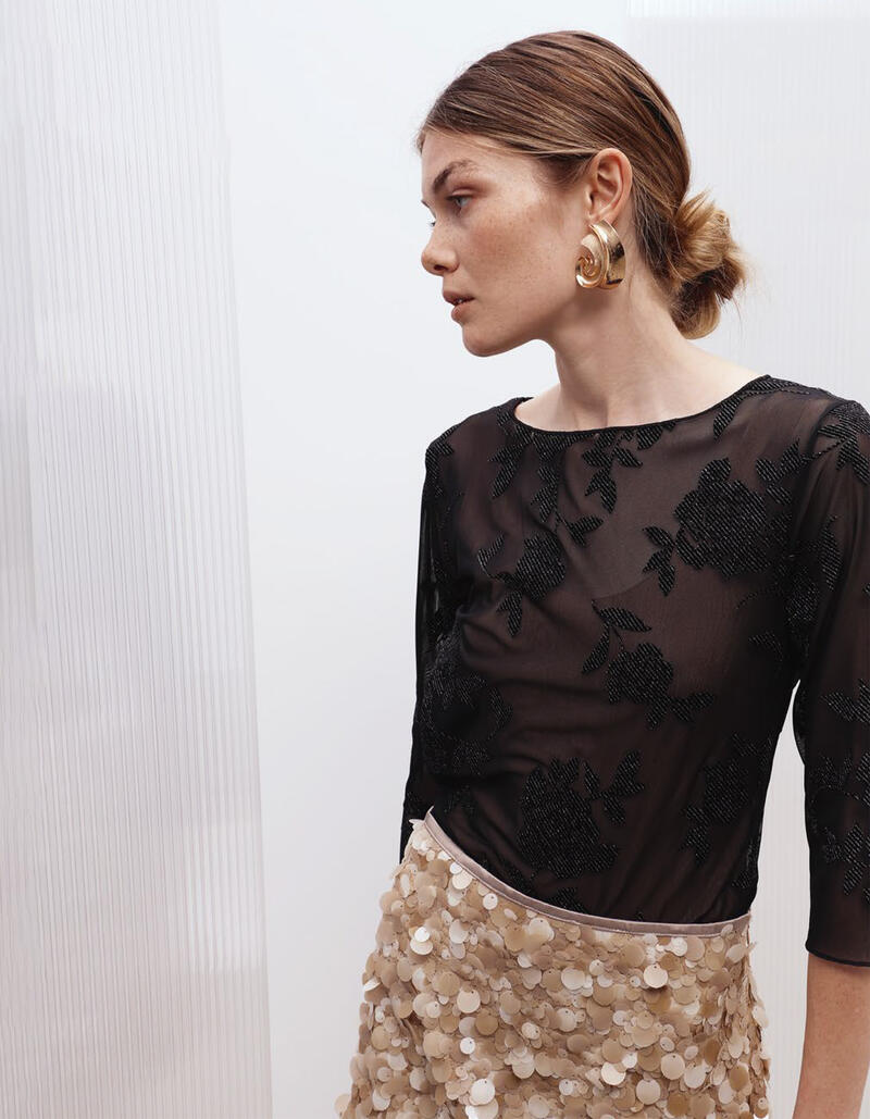 MAGLIA FLOCCATA CON LUREX CON MANICA 3/4 BuyBuy24 Abbilgiamento e Biancheria