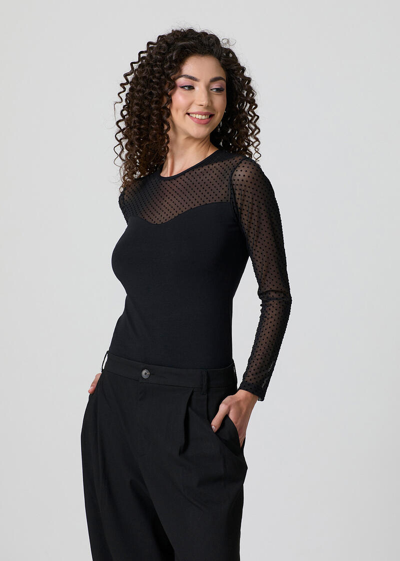 MAGLIA MANICA LUNGA CON TULLE E POIS BuyBuy24 Abbilgiamento e Biancheria