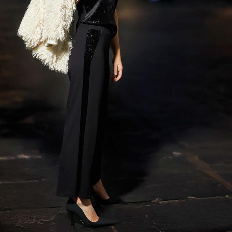 PANTALONE DONNA AMPIO CON BANDA PUNTI LUCE LUREX BuyBuy24 Abbilgiamento e Biancheria