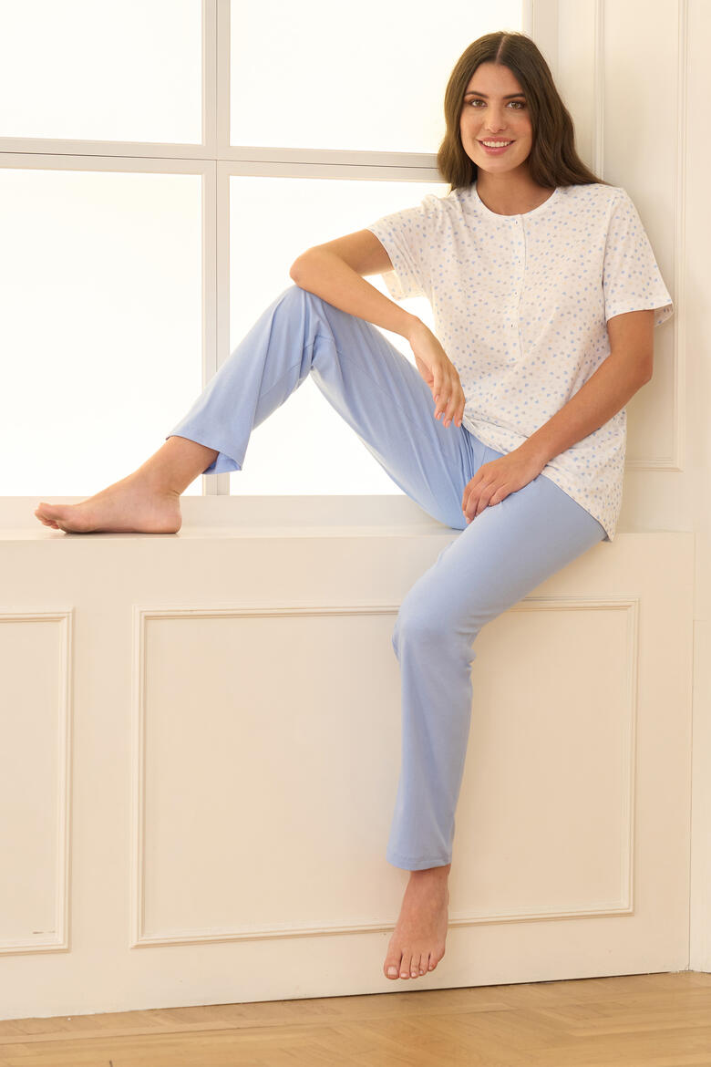 PIGIAMI DONNA MEZZA MANICA PANTALONE LUNGO BuyBuy24 Abbilgiamento e Biancheria