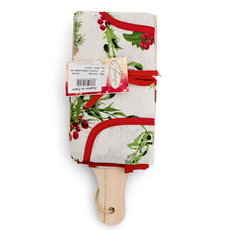 SET TAGLIERE+GREMBIULE PETTO NATALIZIO STAMPATO CM 28X12 BuyBuy24 Abbilgiamento e Biancheria